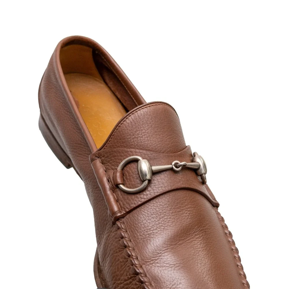Gucci Mens Brown Pebbled Leather Horsebit Loafers Size UK 10 US 11 Made in Italy